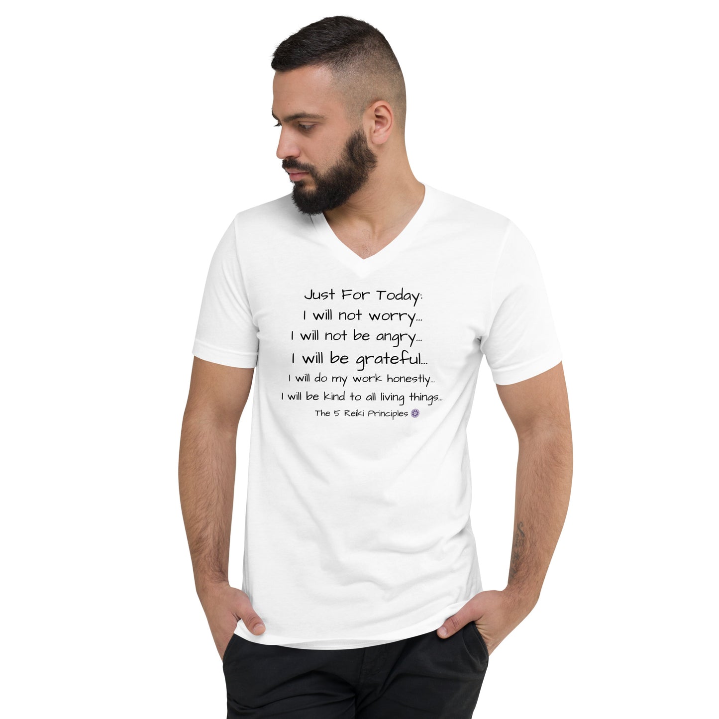 5 Reiki principles Unisex Short Sleeve V-Neck T-Shirt