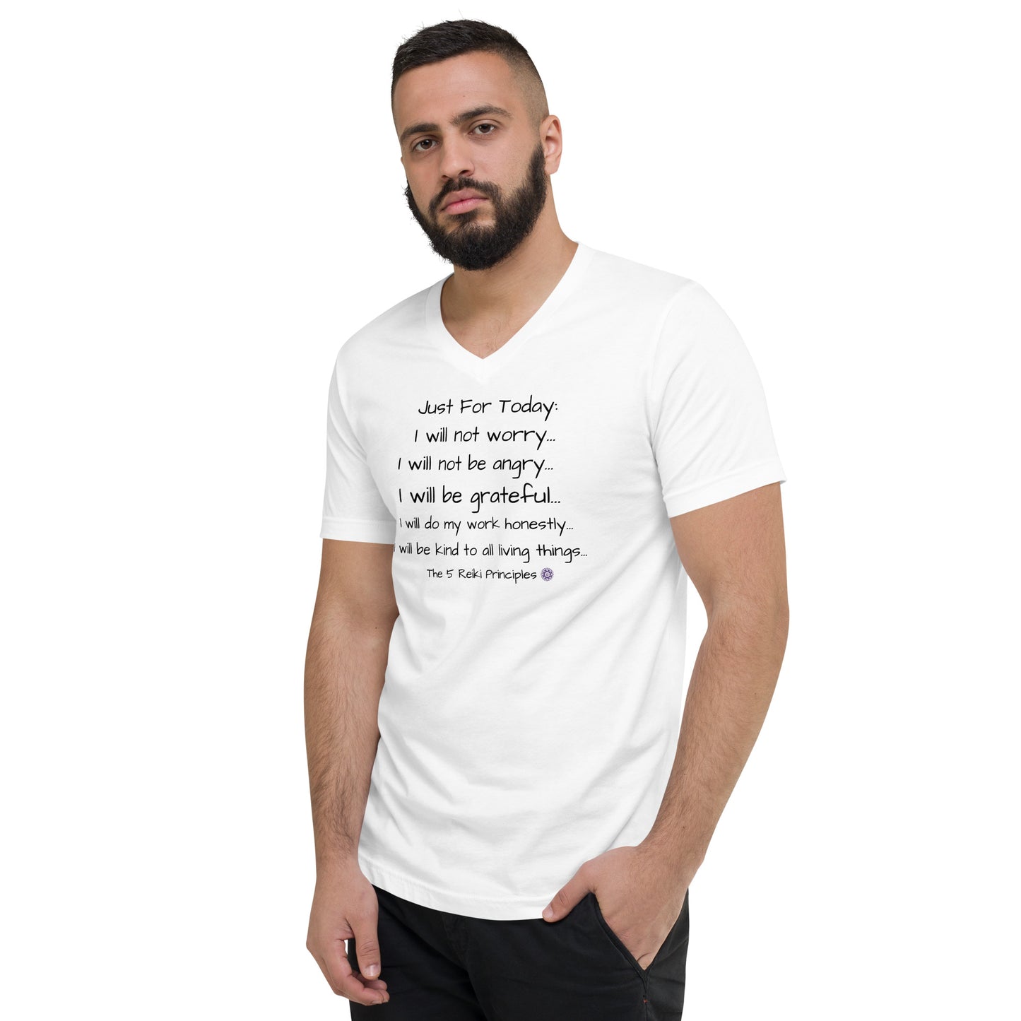 5 Reiki principles Unisex Short Sleeve V-Neck T-Shirt