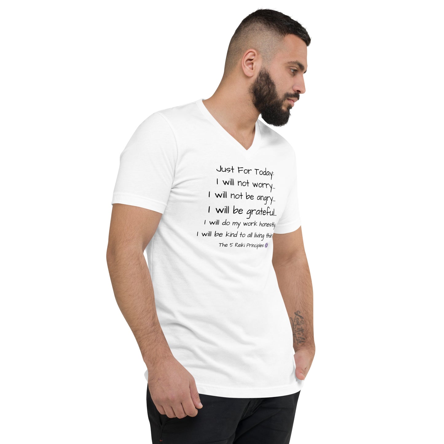 5 Reiki principles Unisex Short Sleeve V-Neck T-Shirt