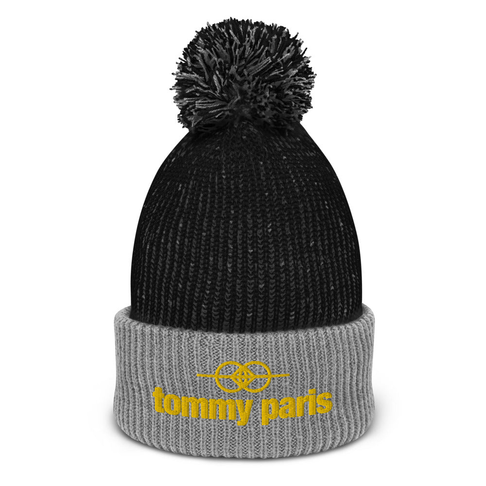 Tommy Paris Logo & Symbol - Gold Font - Pom-Pom Beanie