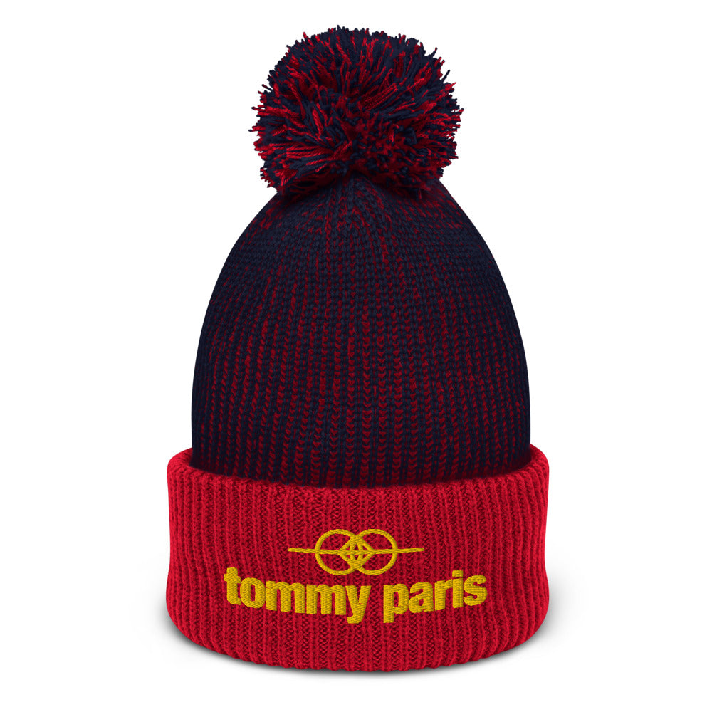 Tommy Paris Logo & Symbol - Gold Font - Pom-Pom Beanie