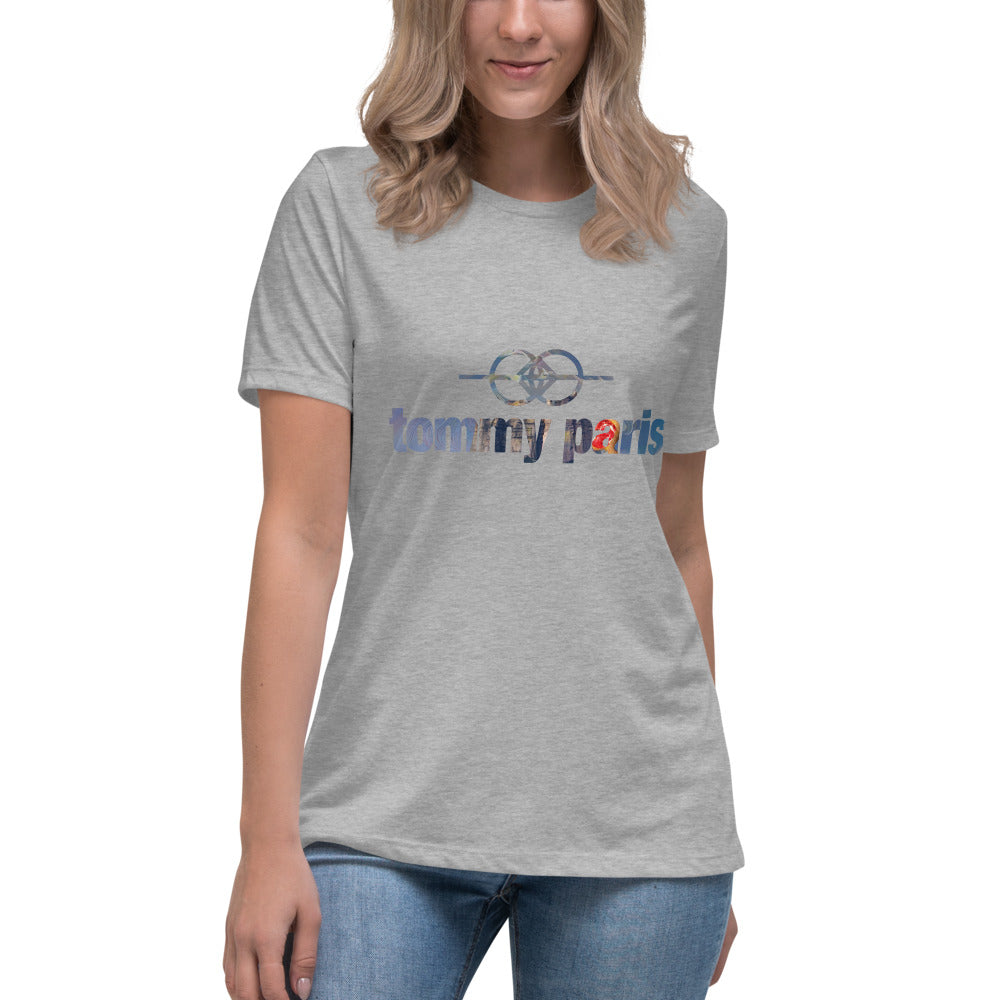 Tommy Paris Logo And Symbol Overlay - Women's Relaxed T-Shirt