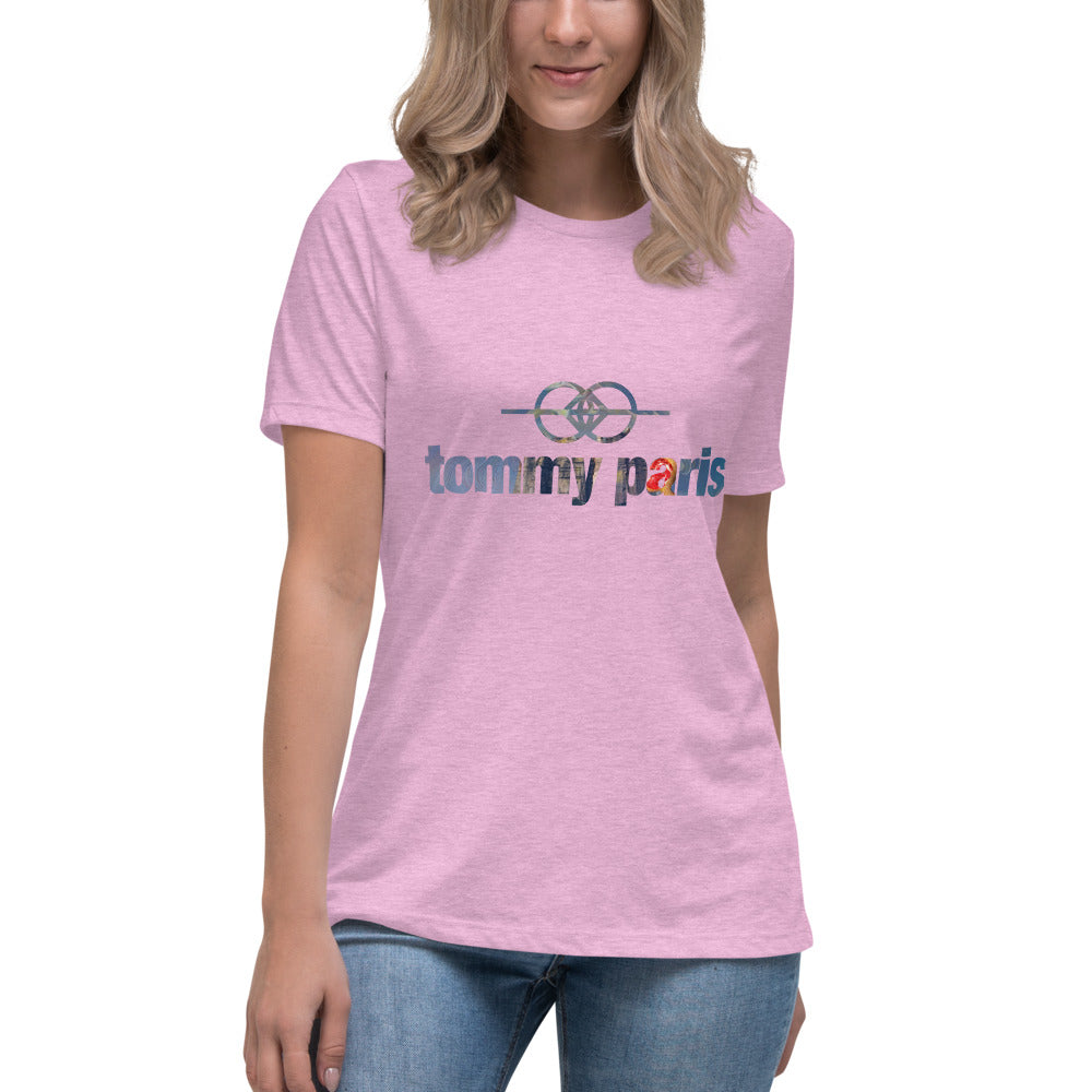 Tommy Paris Logo And Symbol Overlay - Women's Relaxed T-Shirt