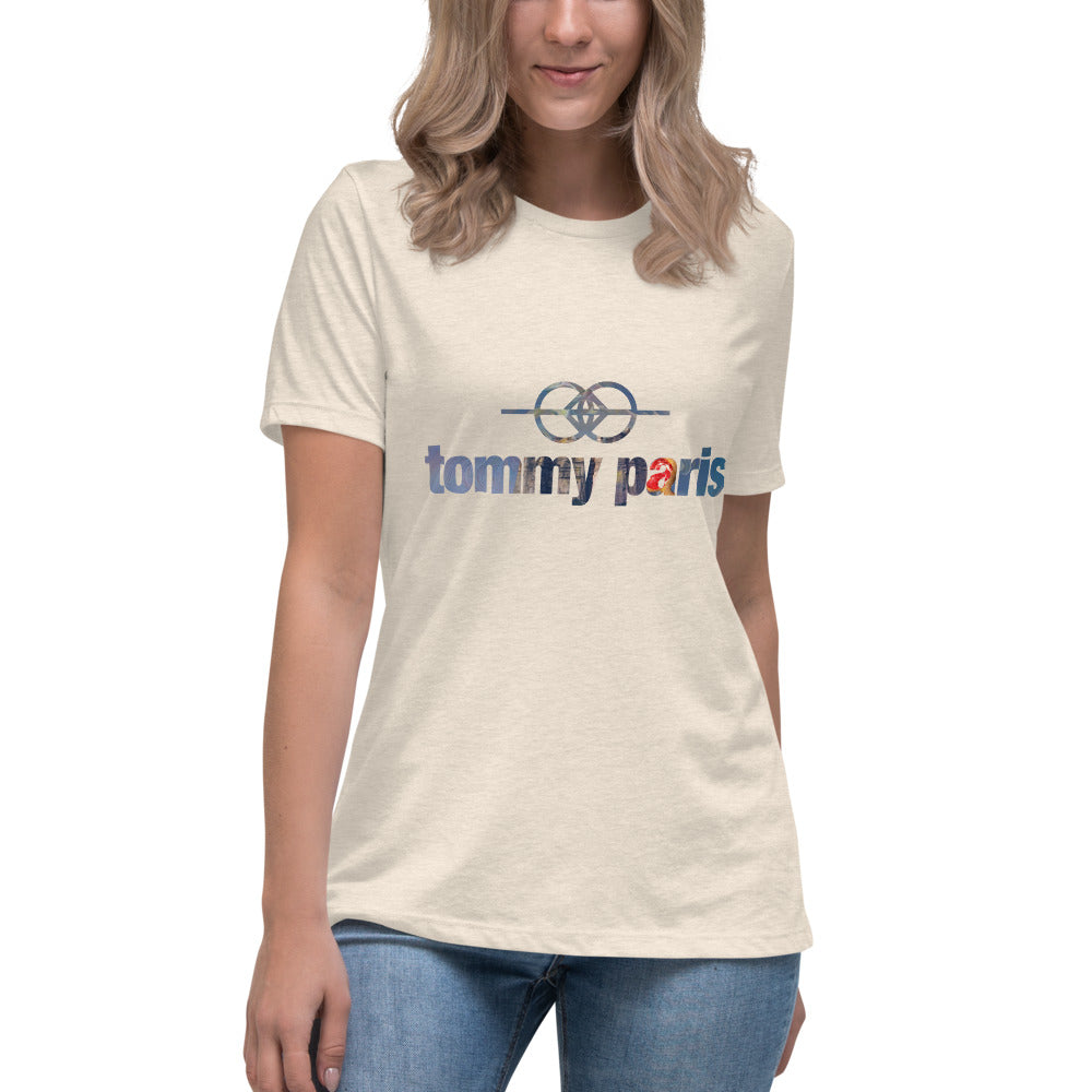 Tommy Paris Logo And Symbol Overlay - Women's Relaxed T-Shirt